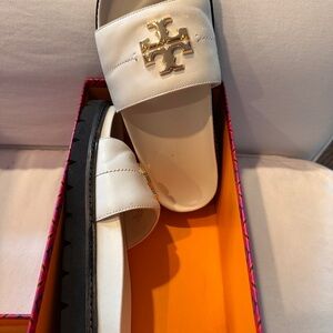 Tory Burch White and Black Slide Sandals